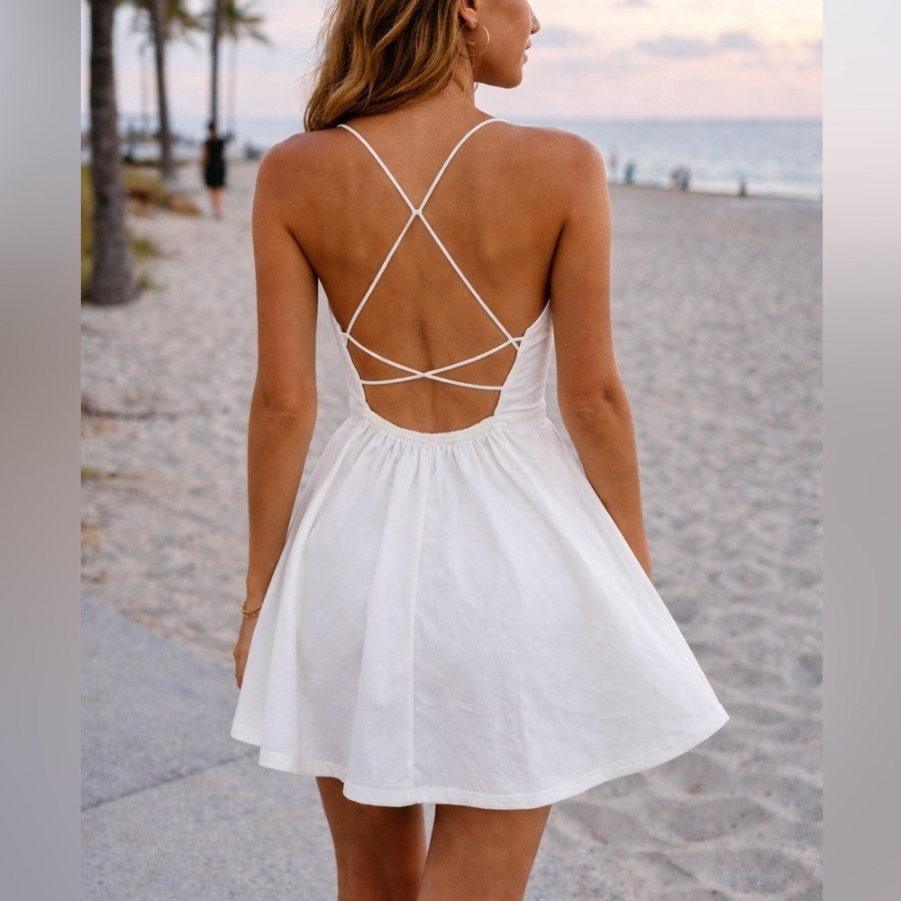 SHEIN Elegant White Strappy Dress with Open Back